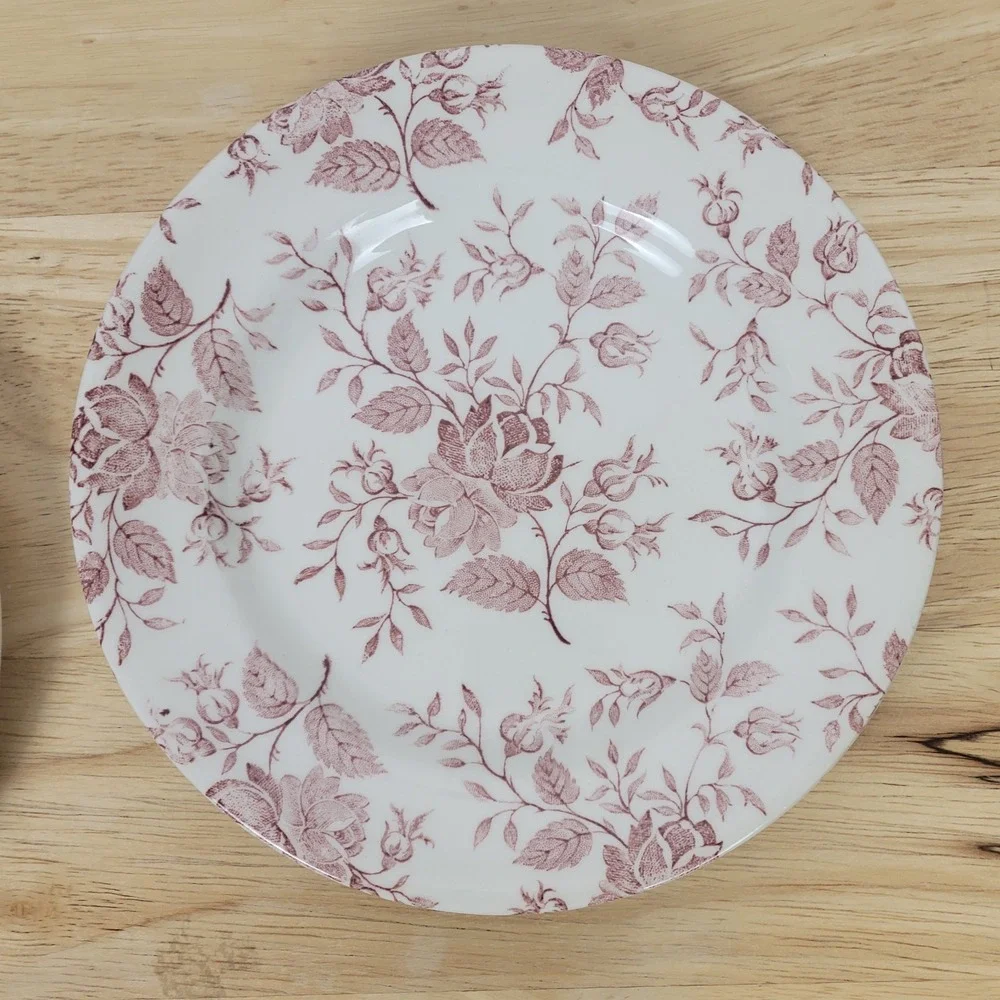 Vintage EIT England Ironstone Red Rose Calico Floral Plates Set of 4 Farmhouse